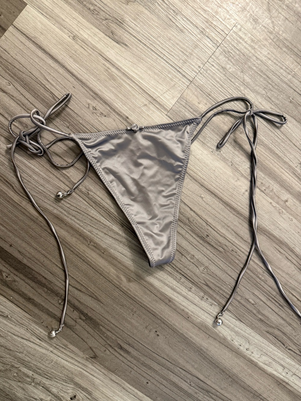 New SKIMS Silver Satin Triangle Tie-Side Panty